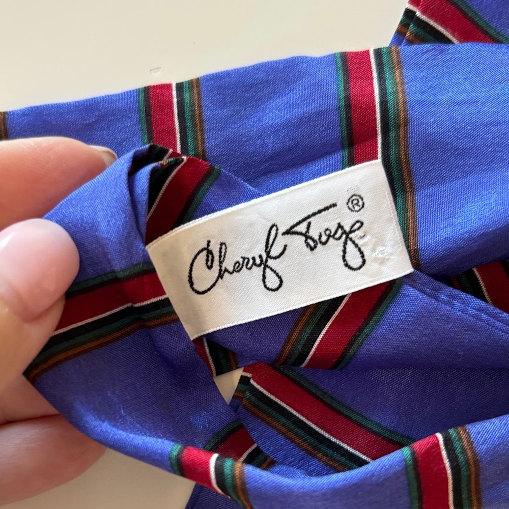 100% Silk | Vintage Blue Striped Twilly Scarf - Picture 3 of 5